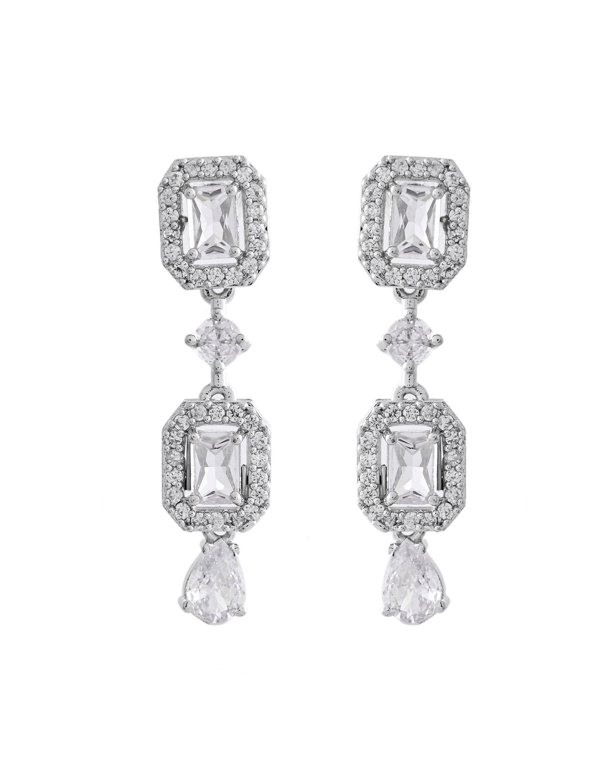 VOJ Silver Plated Geometrical Shaped AD Jewellery Set