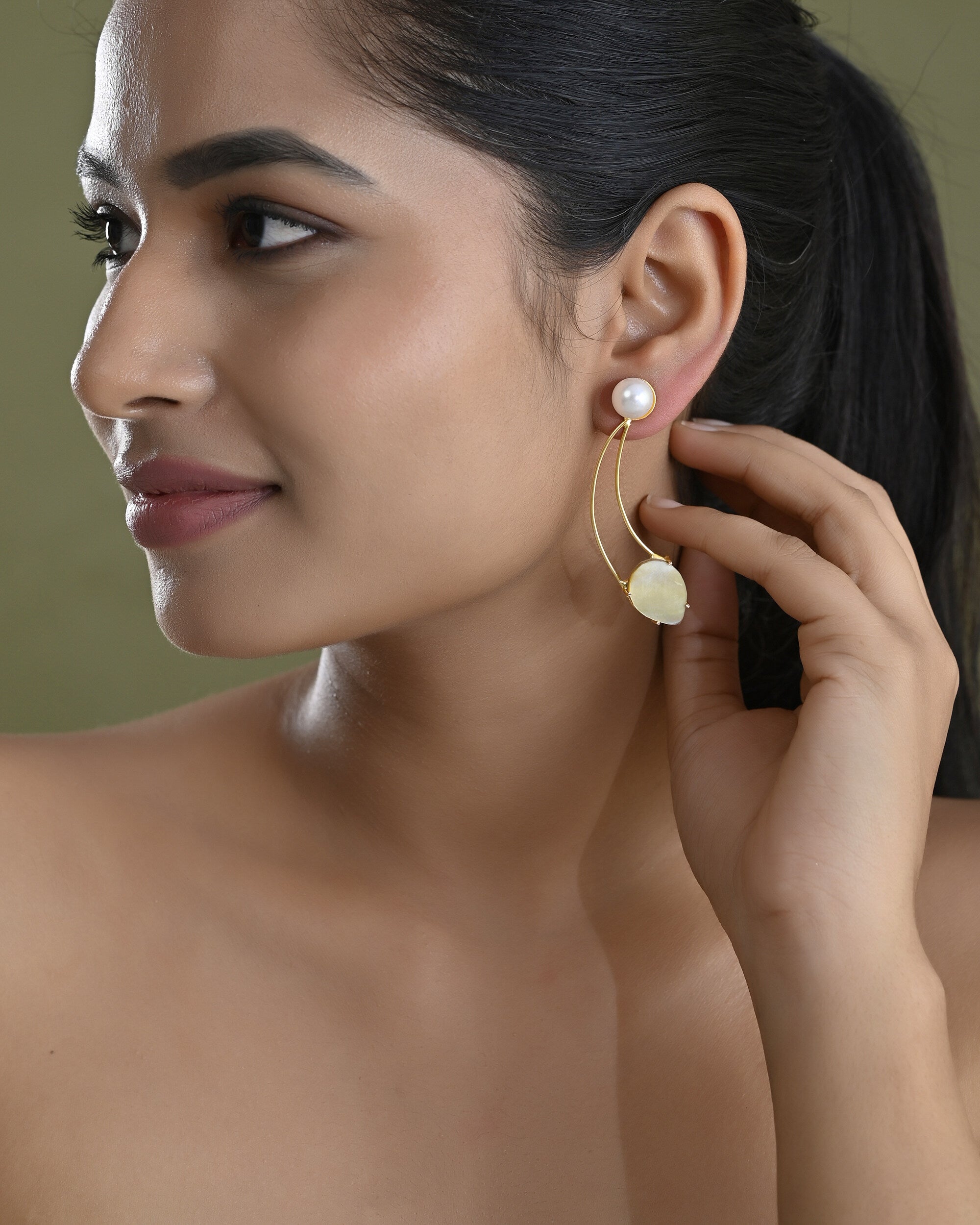 VOJ Gold Toned Pearl And Stone Studded Earrings