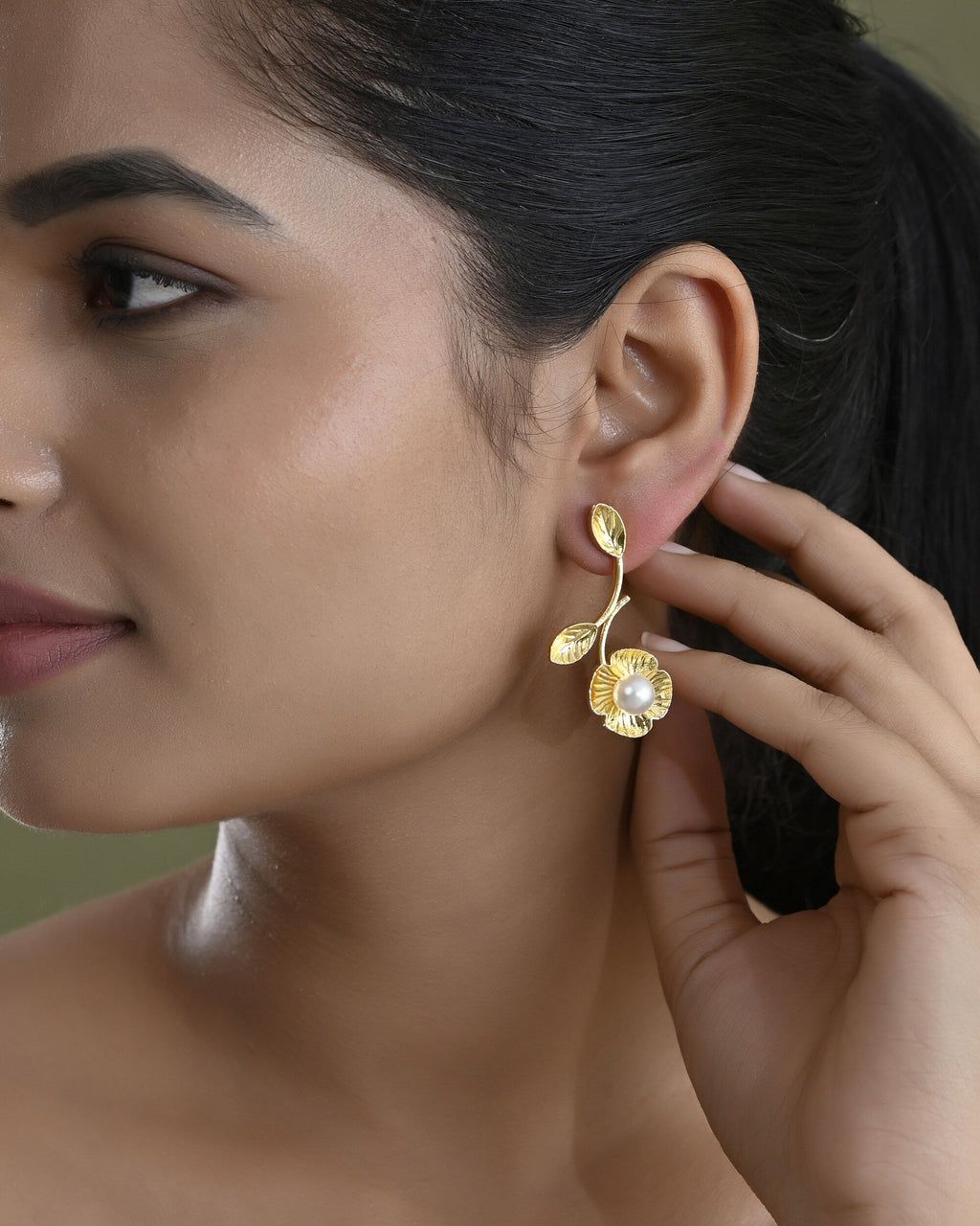 VOJ Gold Toned Floral Shaped Elegent Earrings