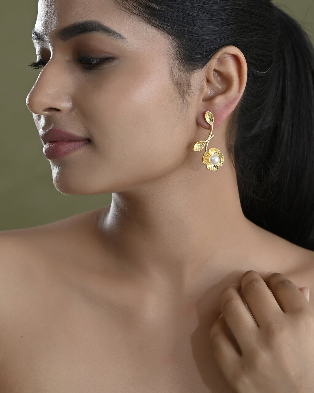 VOJ Gold Toned Floral Shaped Elegent Earrings