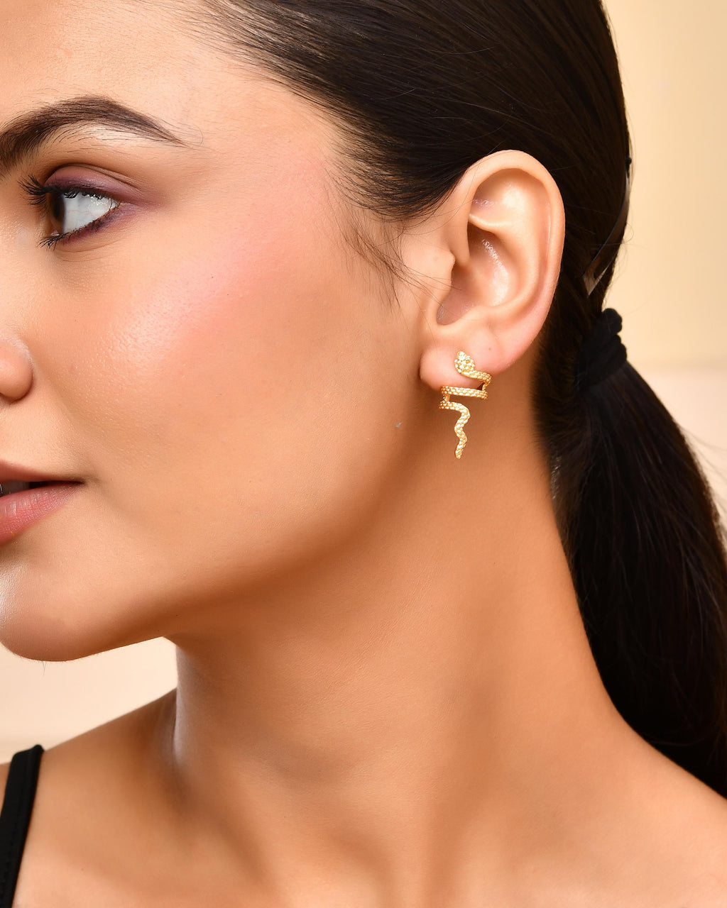 VOJ Gold-Polished Anti Tarnish Snake Earrings