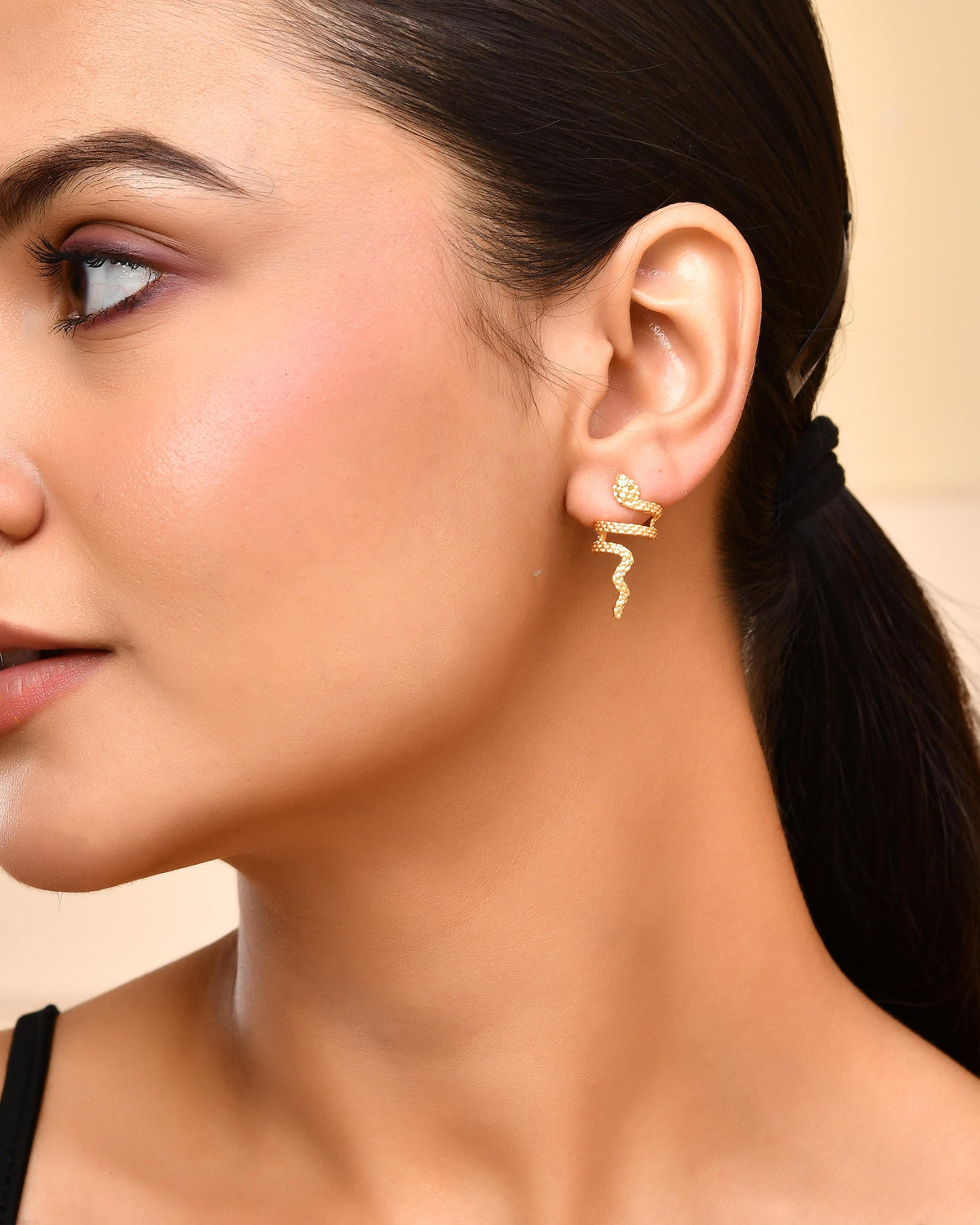 VOJ Gold-Polished Anti Tarnish Snake Earrings