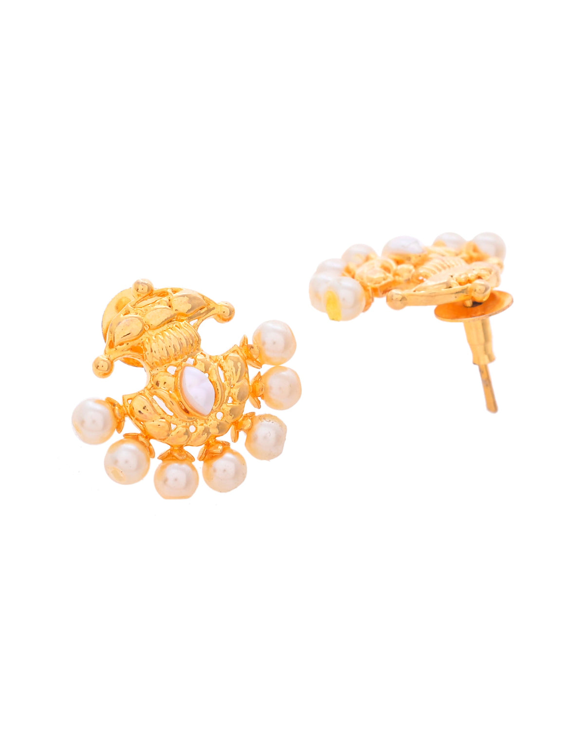 VOJ Gold-Polished Classic Pearl Studded Anti Tarnish Earrings