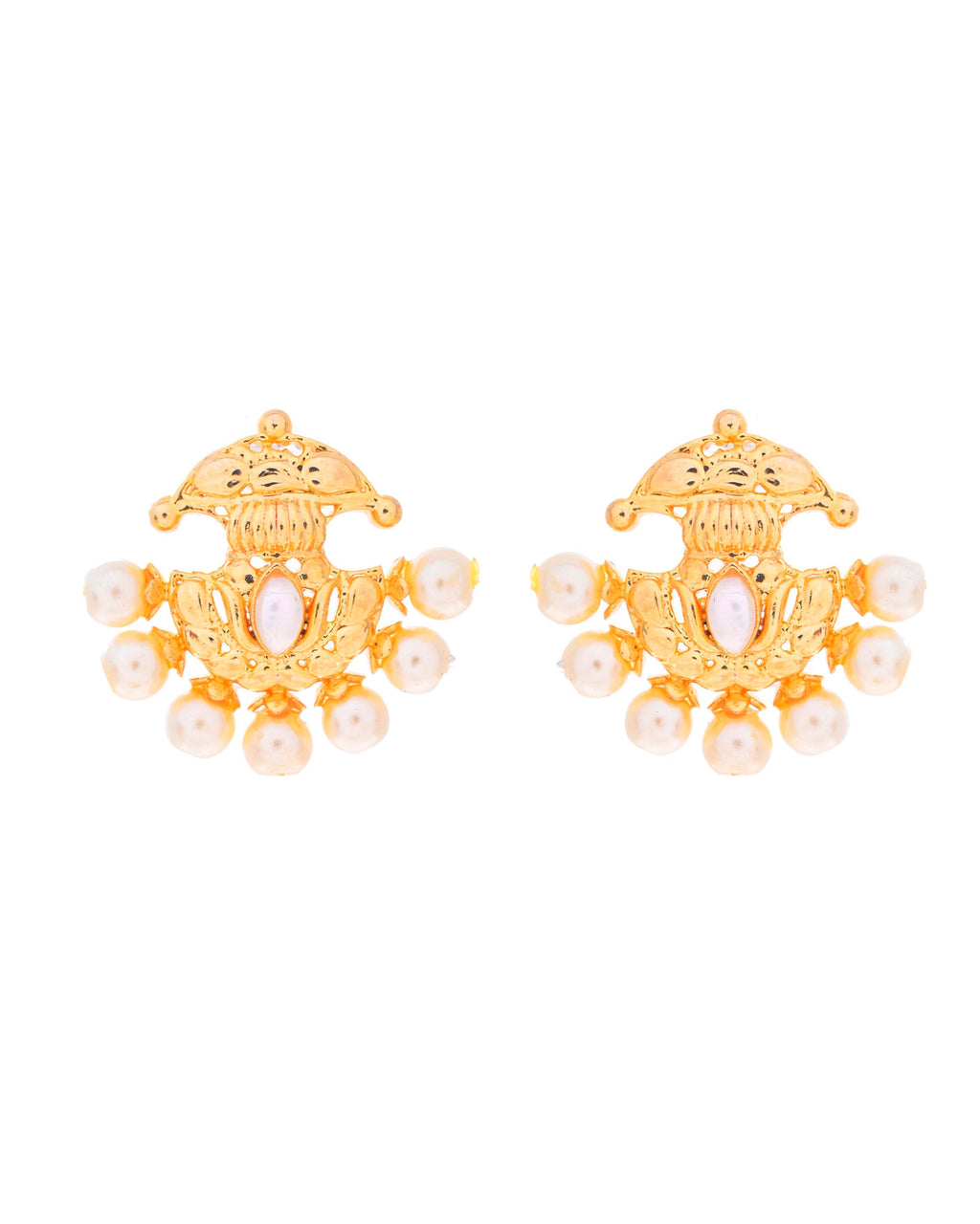 VOJ Gold-Polished Classic Pearl Studded Anti Tarnish Earrings