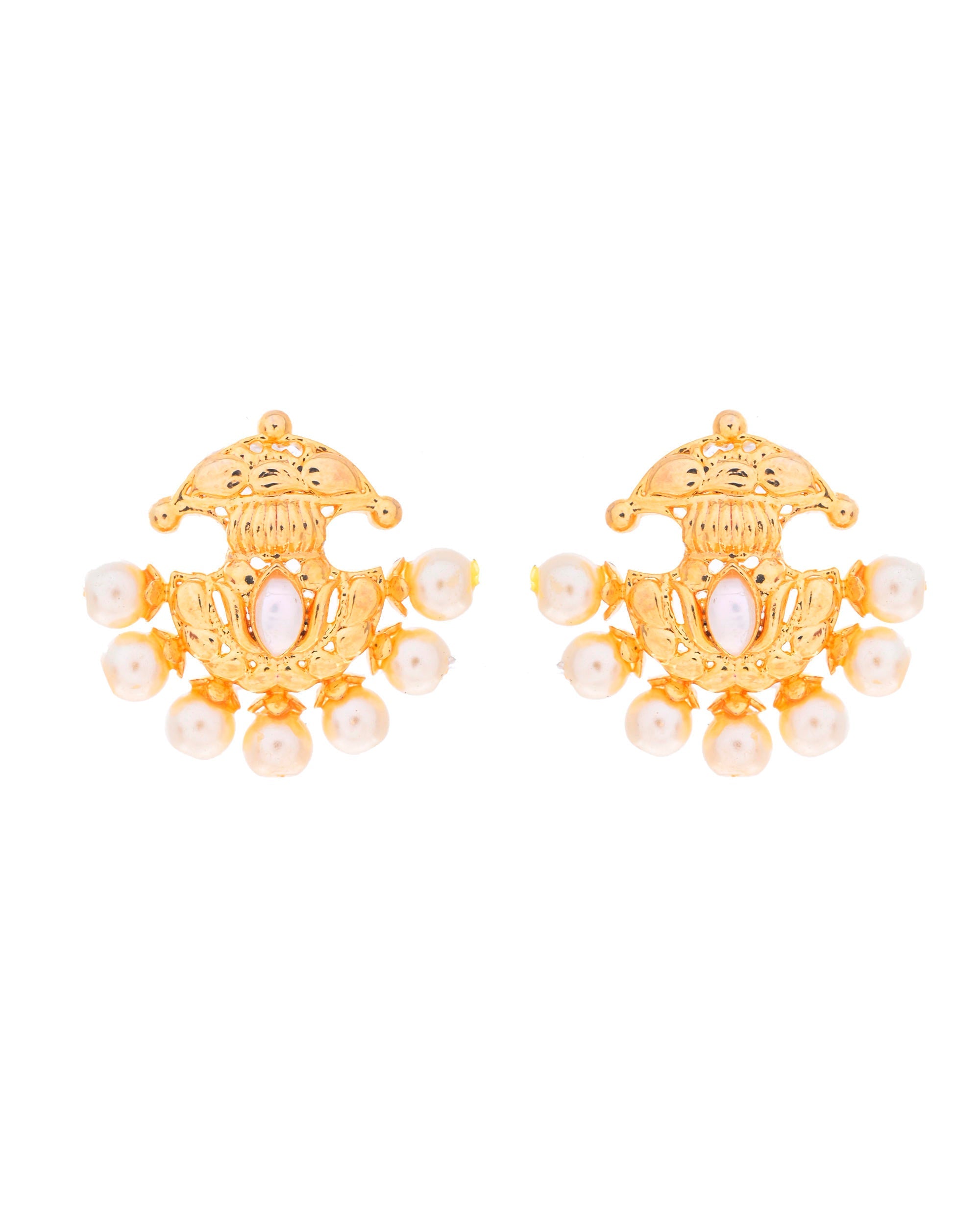 VOJ Gold-Polished Classic Pearl Studded Anti Tarnish Earrings