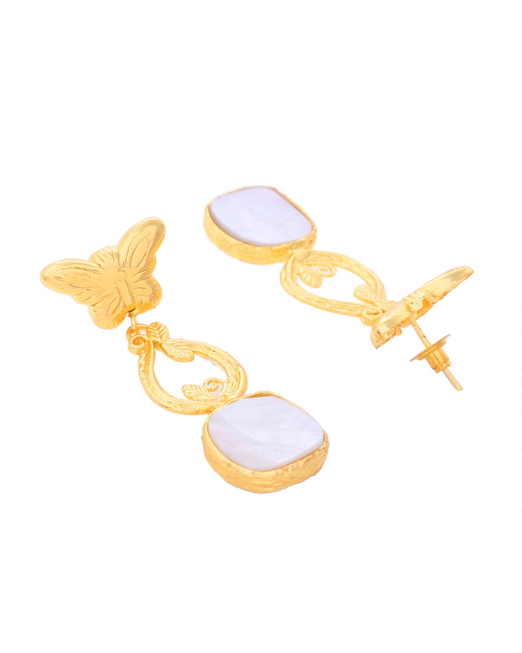 VOJ Gold-Polished Stone Studded Designer Anti Tarnish Earrings