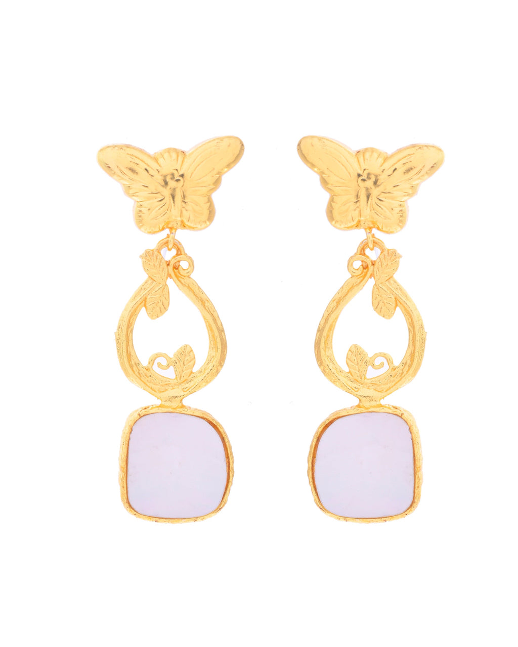 VOJ Gold-Polished Stone Studded Designer Anti Tarnish Earrings