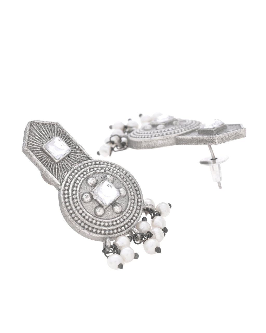 VOJ Silver Plated Beats Studded Classic Stud Earrings