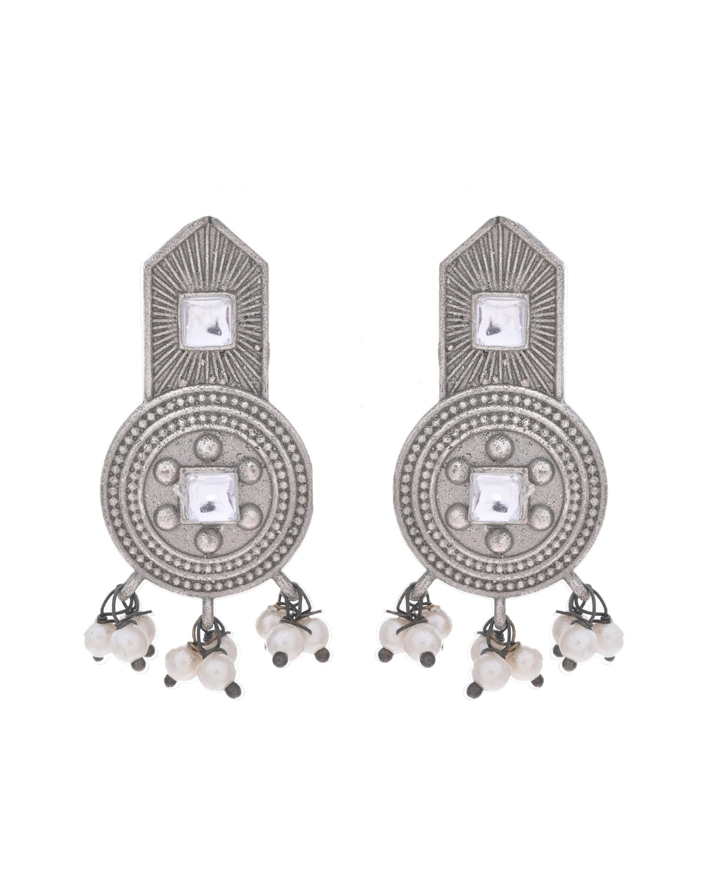 VOJ Silver Plated Beats Studded Classic Stud Earrings