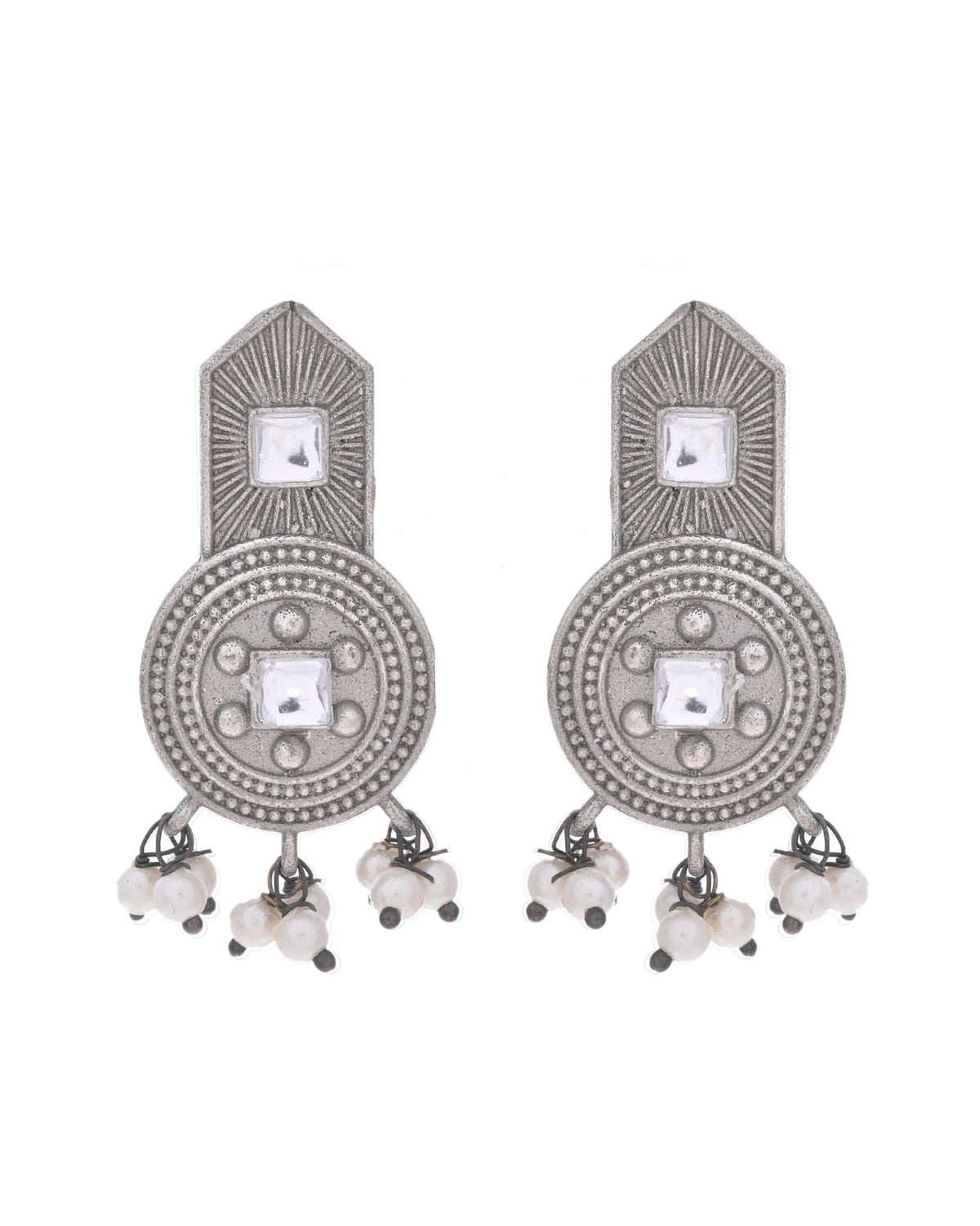 VOJ Silver Plated Beats Studded Classic Stud Earrings
