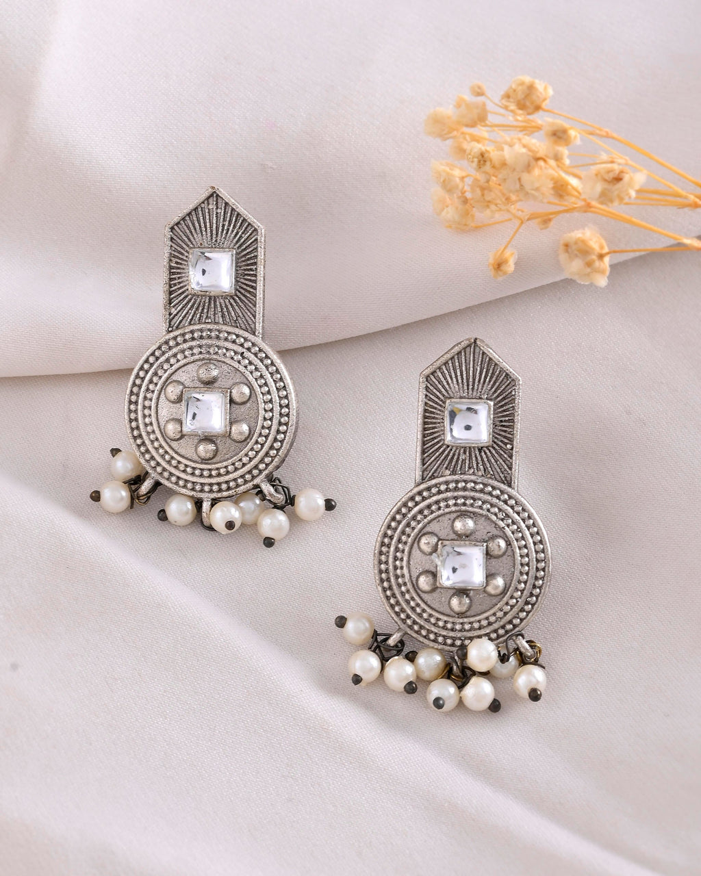 VOJ Silver Plated Beats Studded Classic Stud Earrings