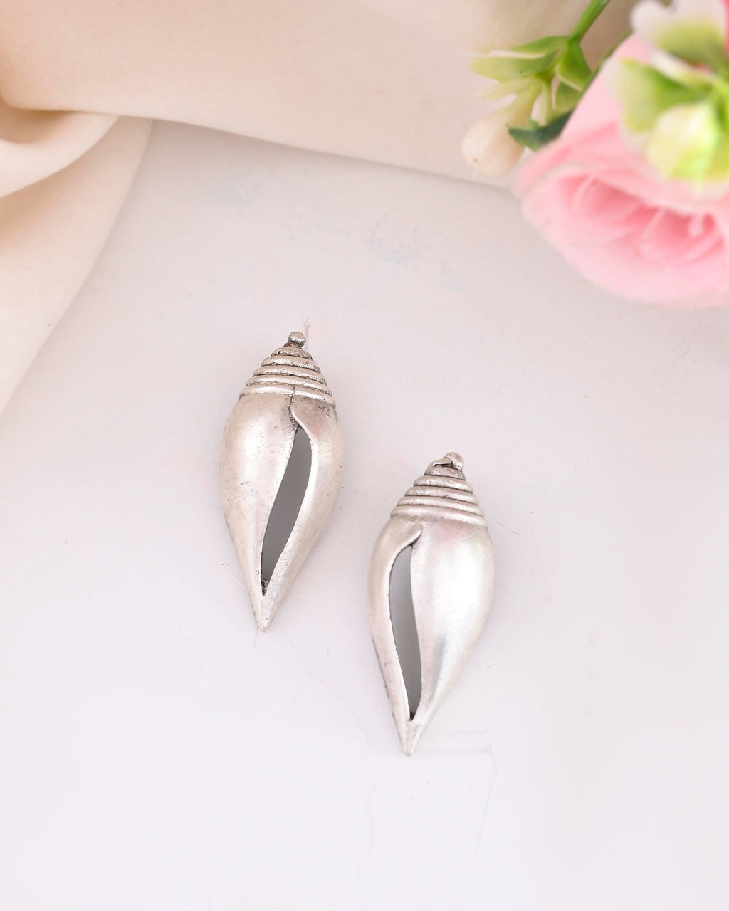 VOJ Silver Plted Classic Shankh Shape Earrings