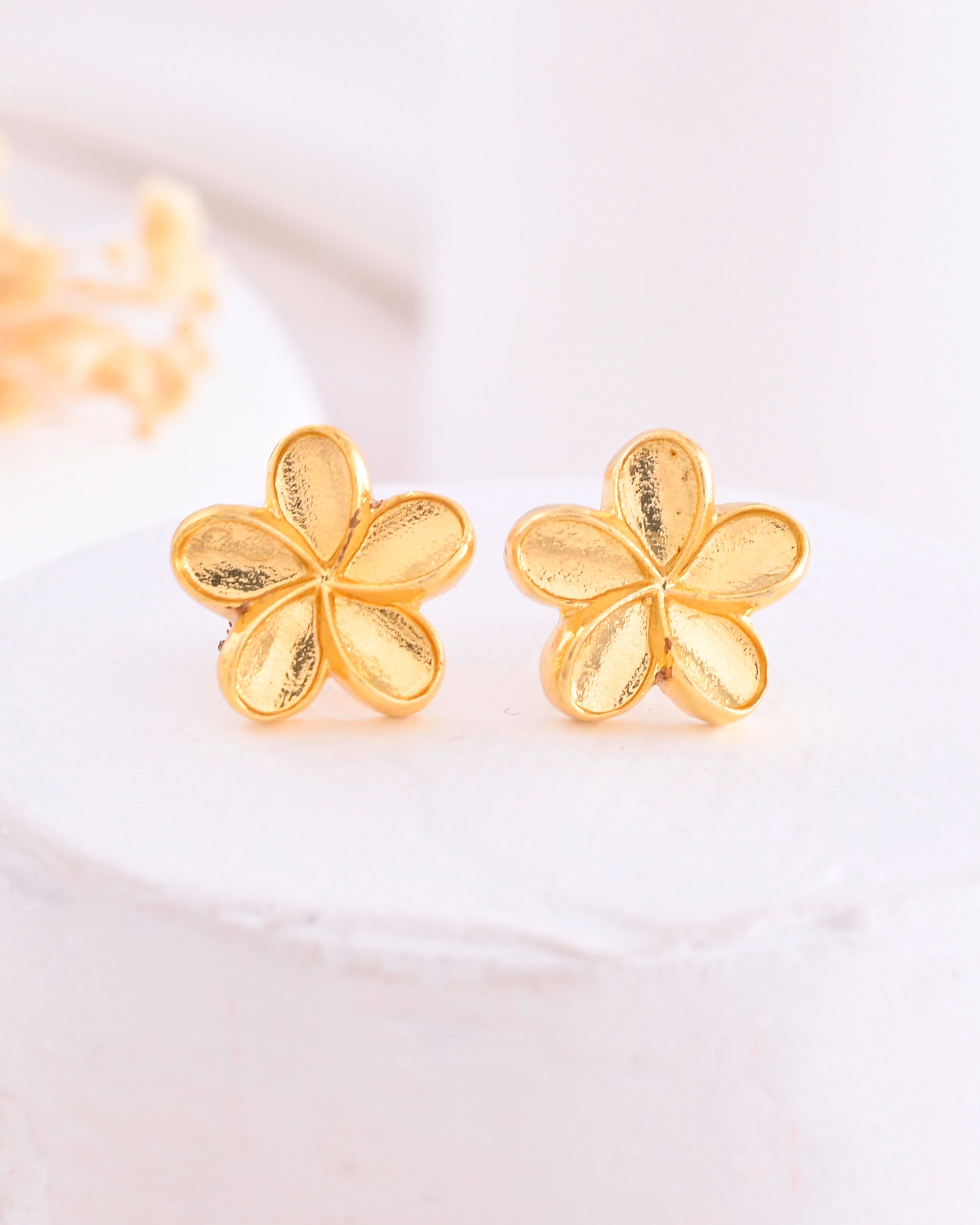 VOJ Gold-Polished Flower Shape Anti Tarnish Studs Earrings | Grocsy