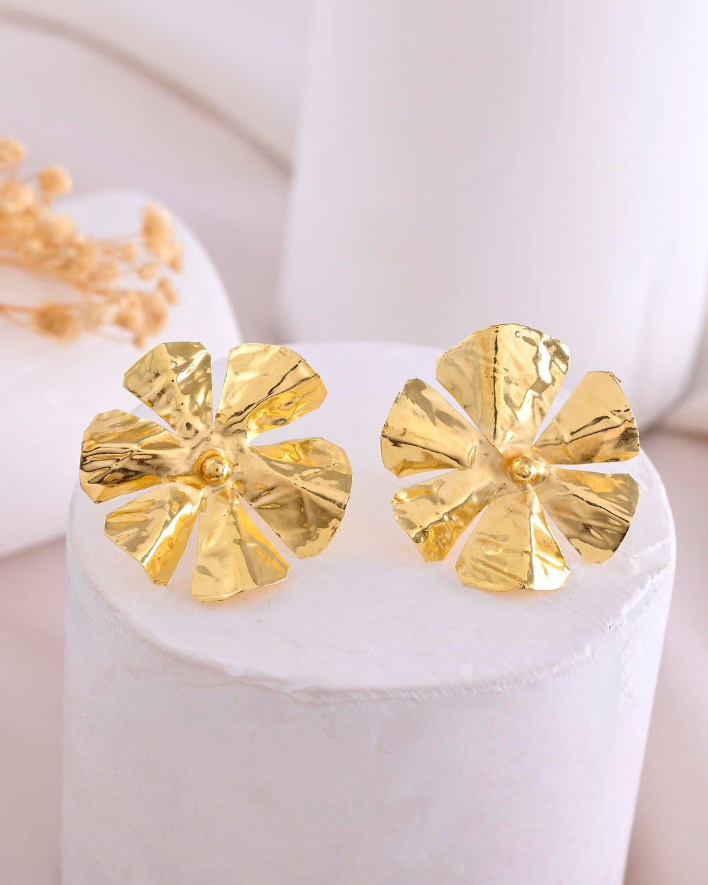 VOJ Gold-Toned Floral Studs Earrings