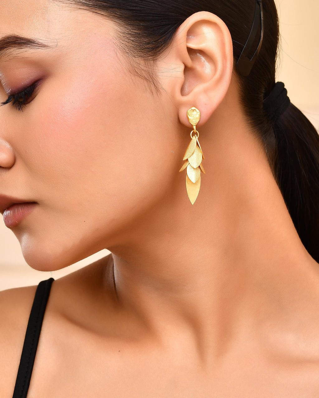 VOJ Gold-Toned Anti Tarnish Leafs Drop Earrings | Grocsy