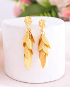 VOJ Gold-Toned Anti Tarnish Leafs Drop Earrings | Grocsy