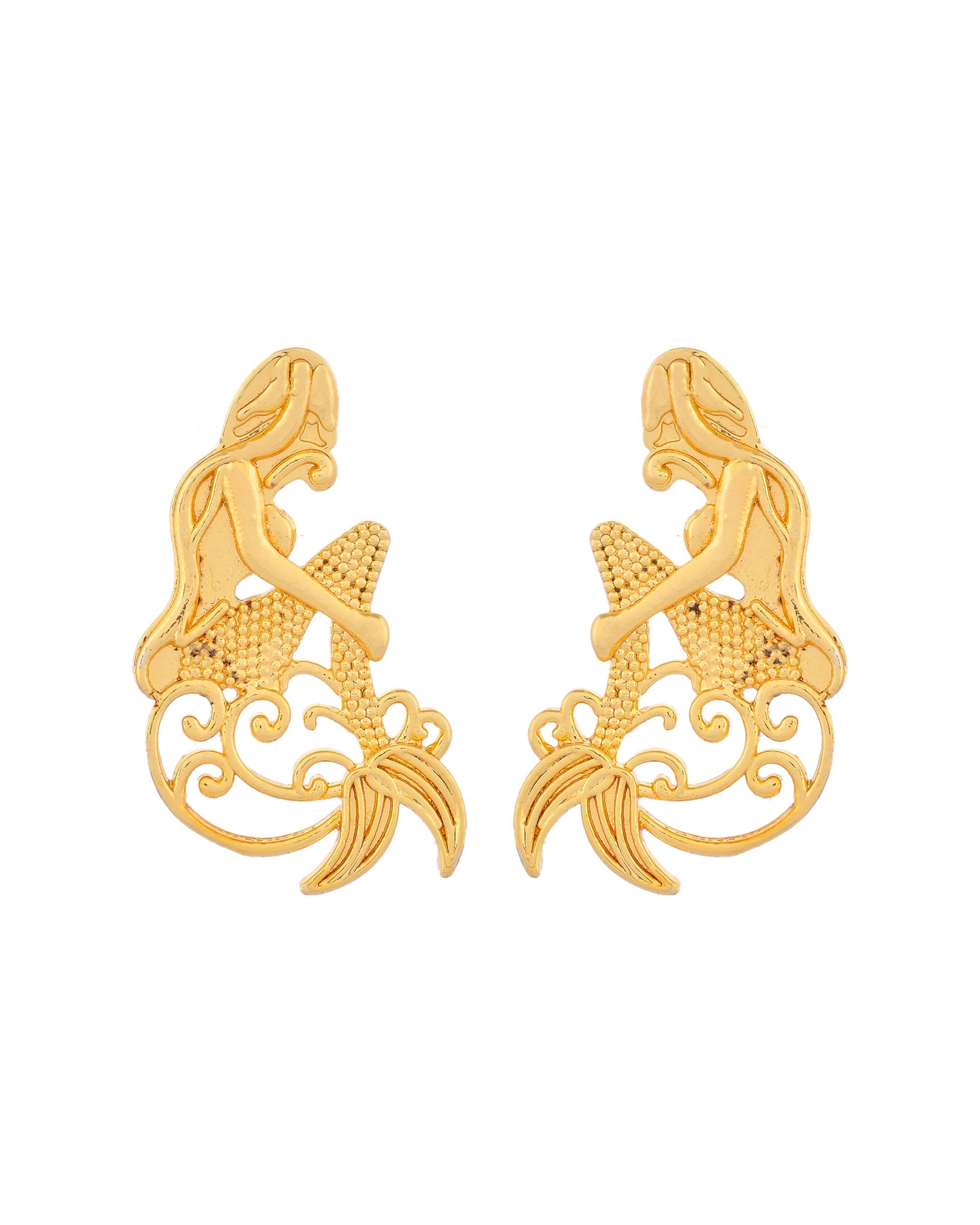 VOJ Gold-Toned Marmaid Shape Anti Tarnish Earrings