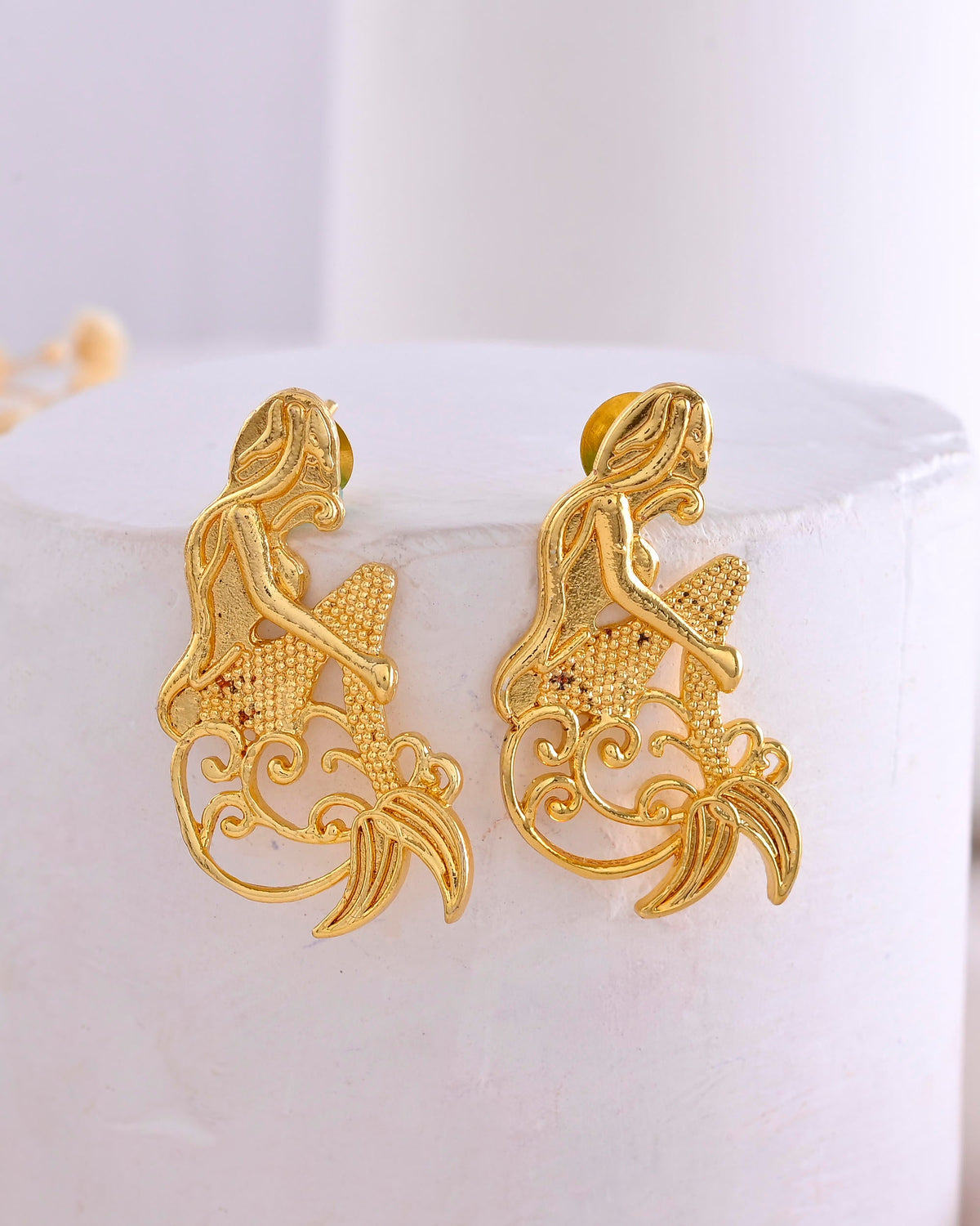 VOJ Gold-Toned Marmaid Shape Anti Tarnish Earrings
