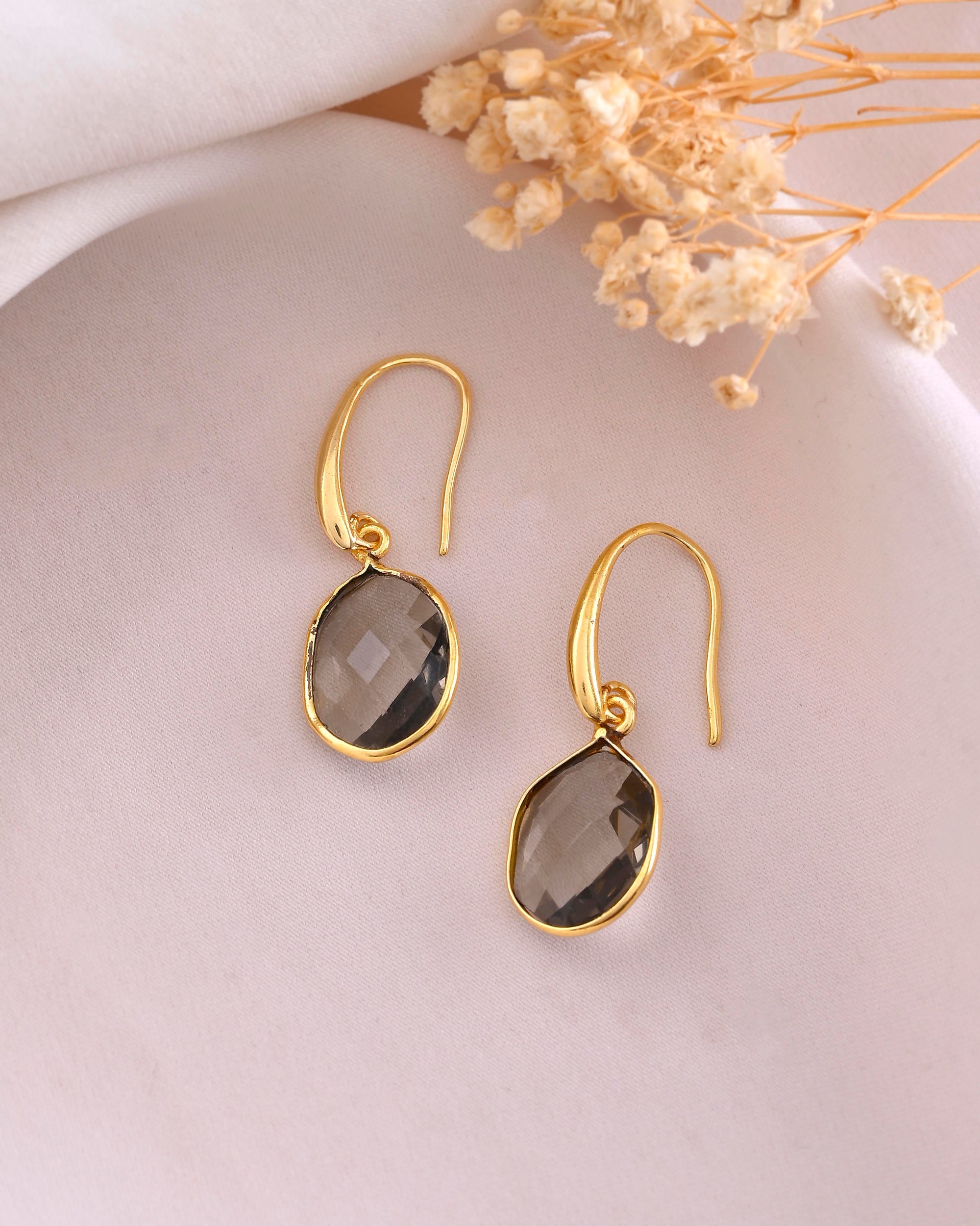 VOJ Gold-Polished Classic Stone Studded Drop Earrings
