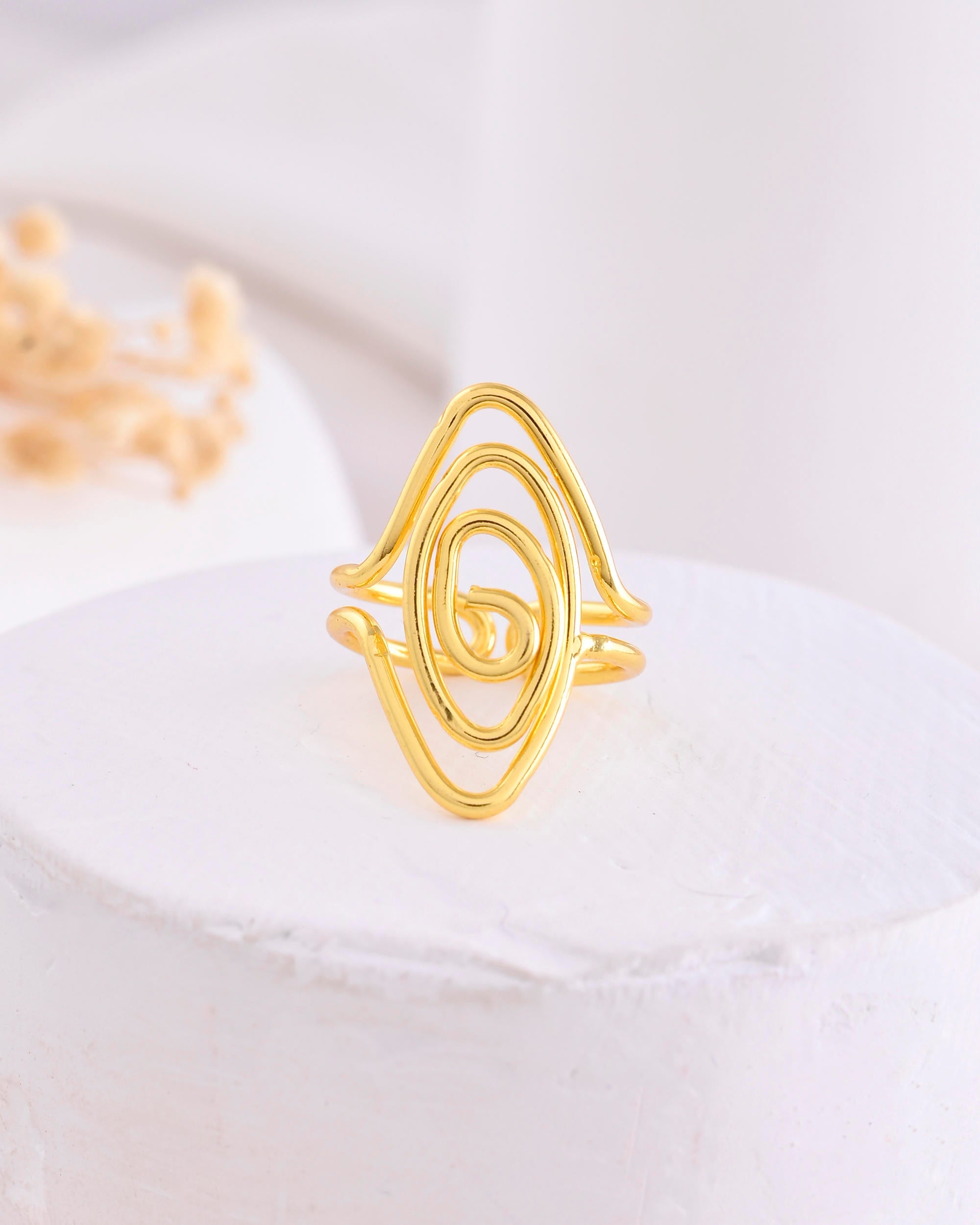 VOJ Gold-Polished Anti Tarnish Textured Finger Ring | Grocsy