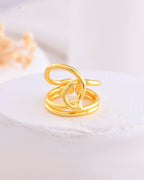 VOJ Gold-Polished Designer Anti Tarnish Finger Ring | Grocsy