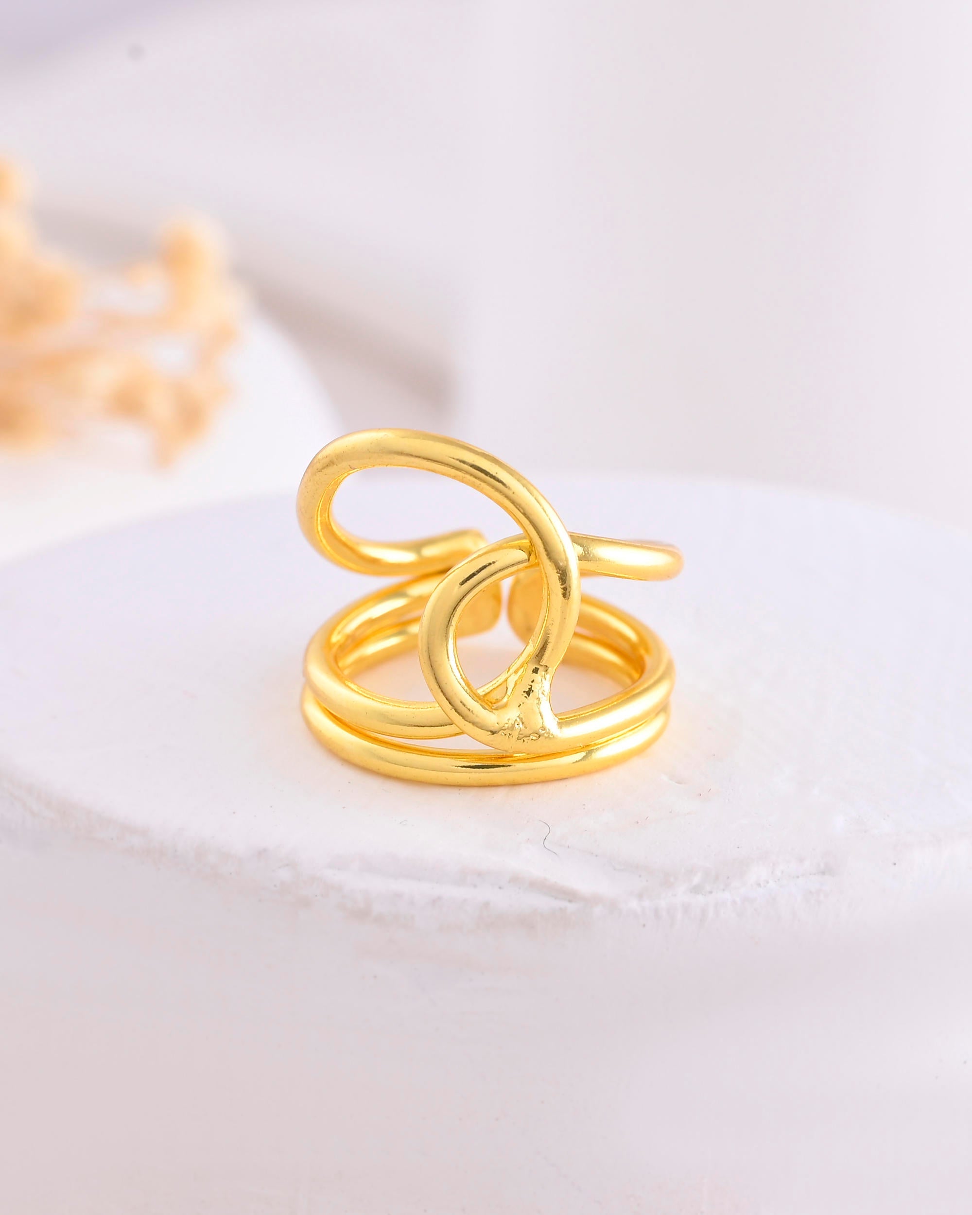 VOJ Gold-Polished Designer Anti Tarnish Finger Ring | Grocsy