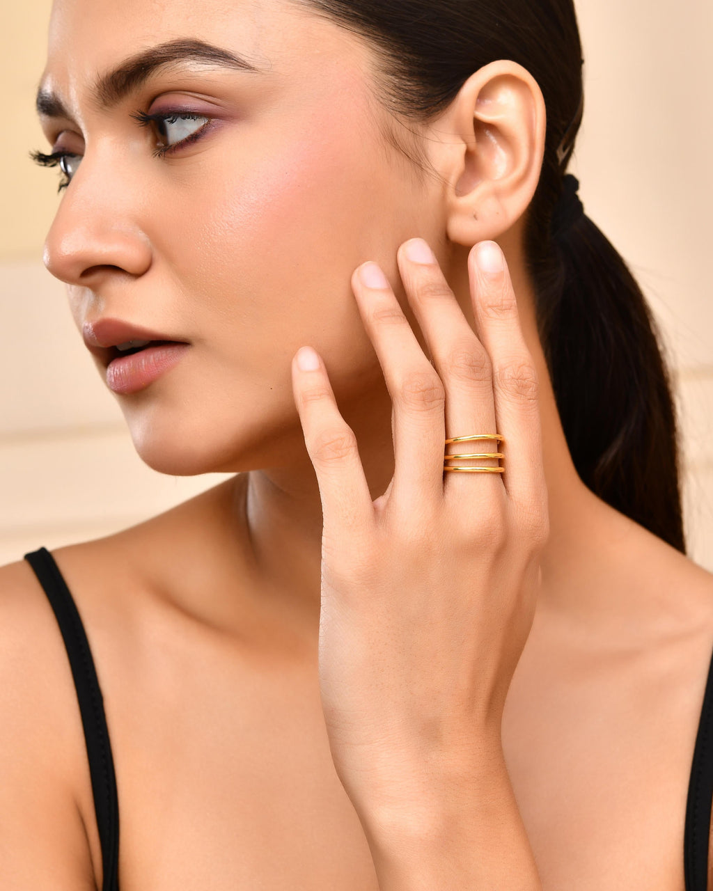VOJ Gold-Polished Antitarnish Muti Layer Finger Ring | Grocsy