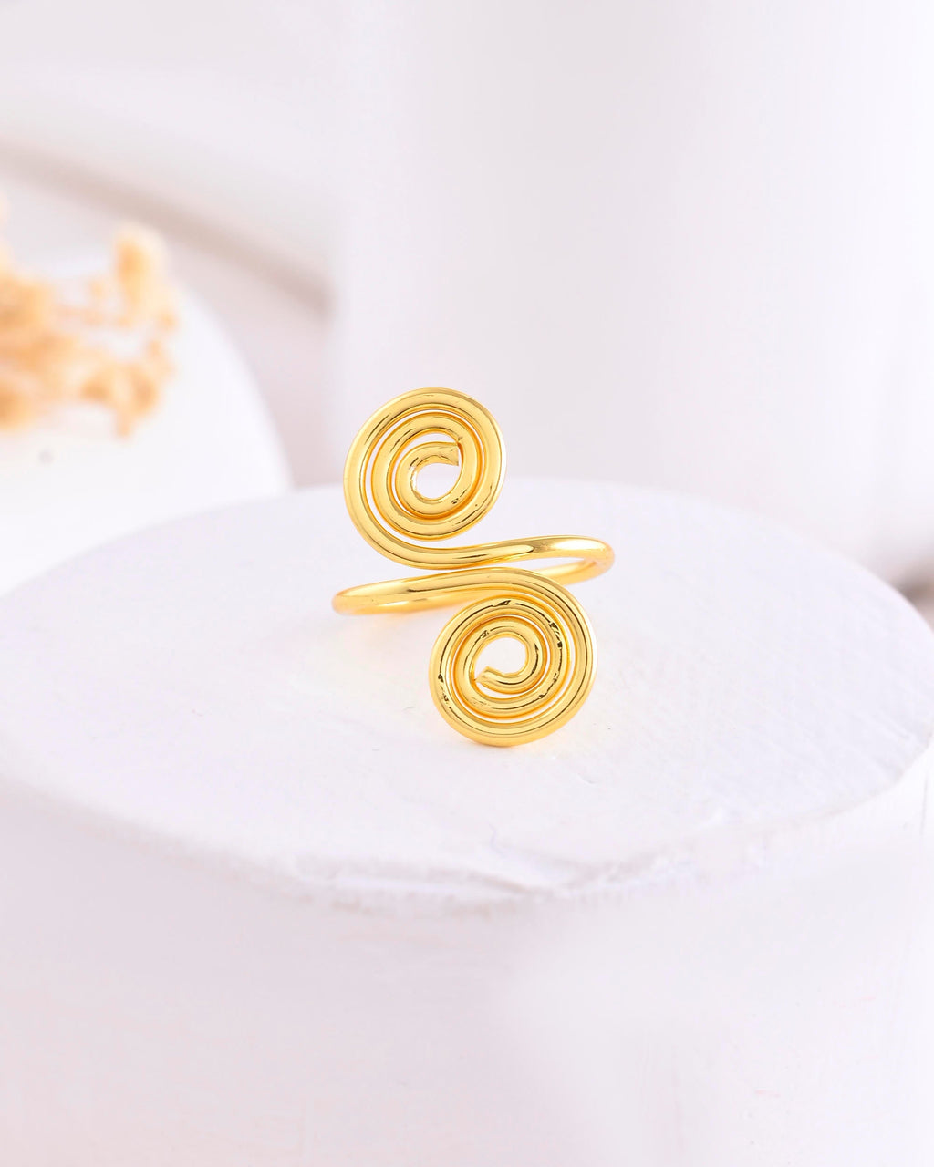 VOJ Gold-Polished Circular Designed Anti Tarnish Finger Ring | Grocsy
