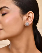 VOJ Silver Plated AD-Studded Flower Shape Stud Earrings