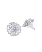 VOJ Silver Plated AD-Studded Flower Shape Stud Earrings