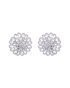 VOJ Silver Plated AD-Studded Flower Shape Stud Earrings