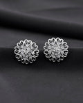 VOJ Silver Plated AD-Studded Flower Shape Stud Earrings