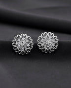 VOJ Silver Plated AD-Studded Flower Shape Stud Earrings