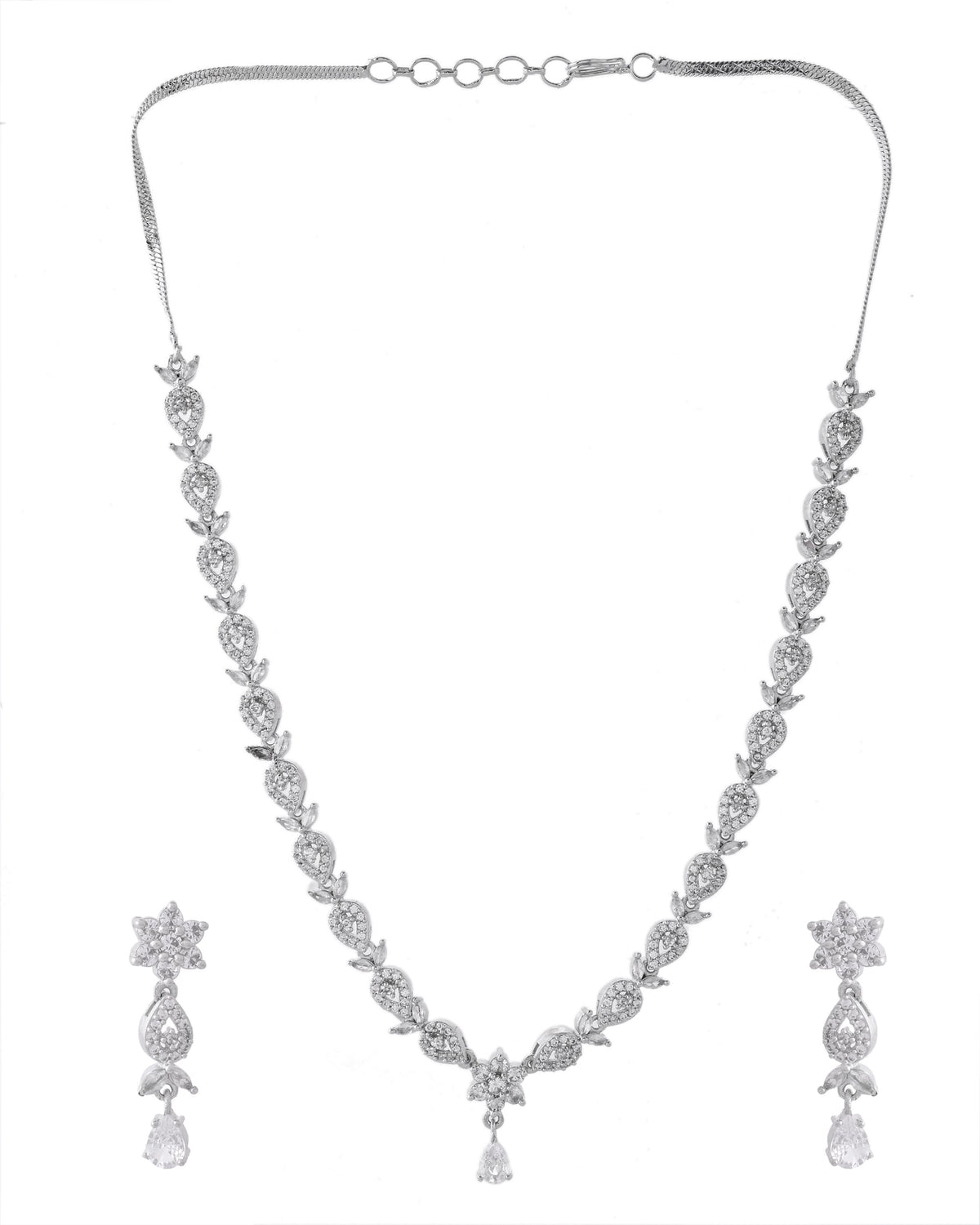 VOJ Silver Plated AD Studded Classic Jewellery Set