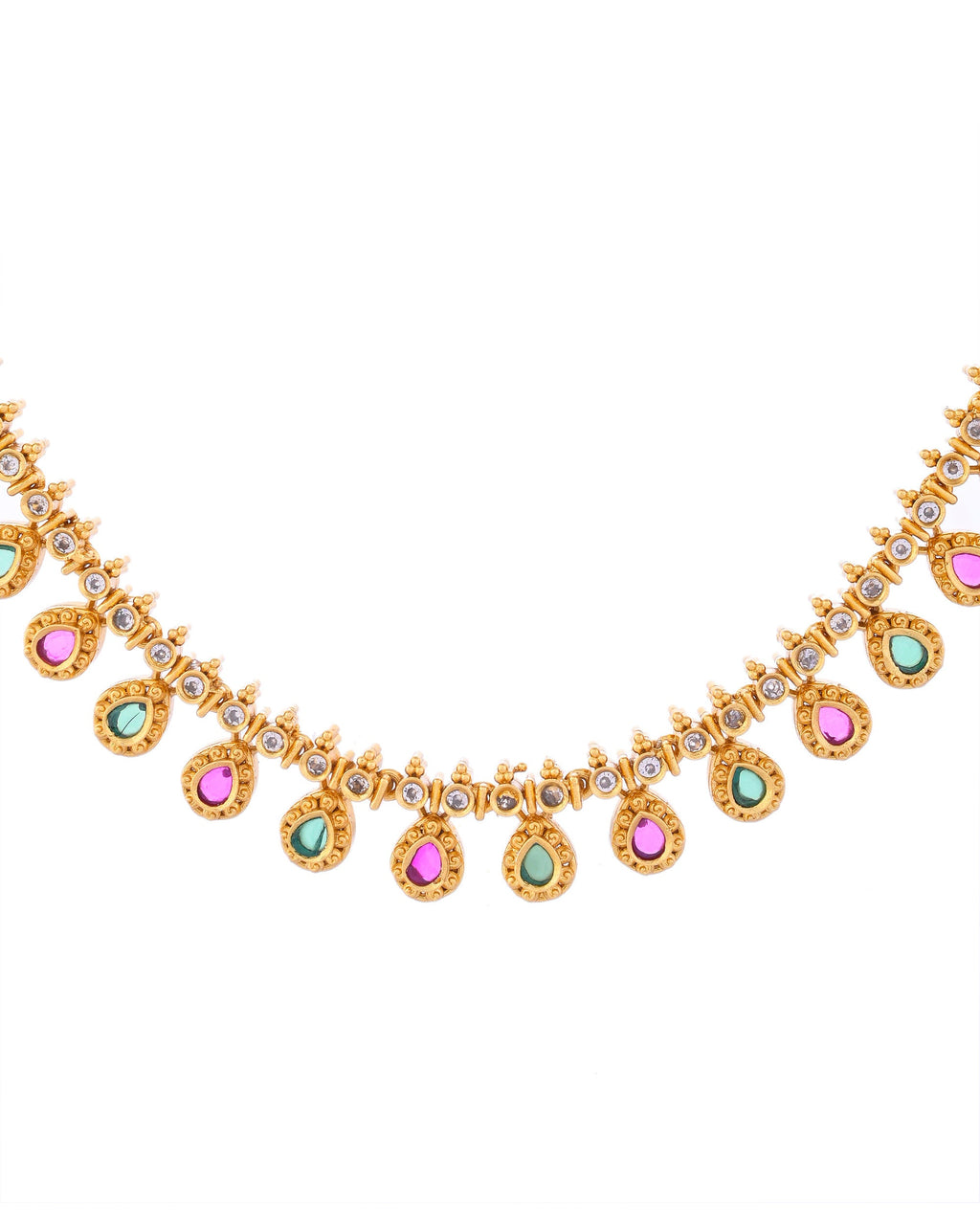 VOJ Gold Toned AD Stone Studded Classic Jewellery Set | Grocsy