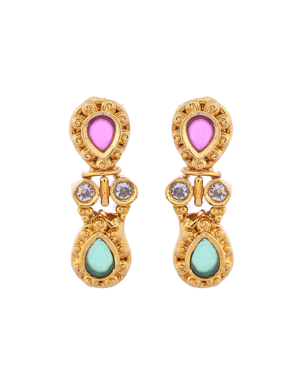 VOJ Gold Toned AD Stone Studded Classic Jewellery Set | Grocsy