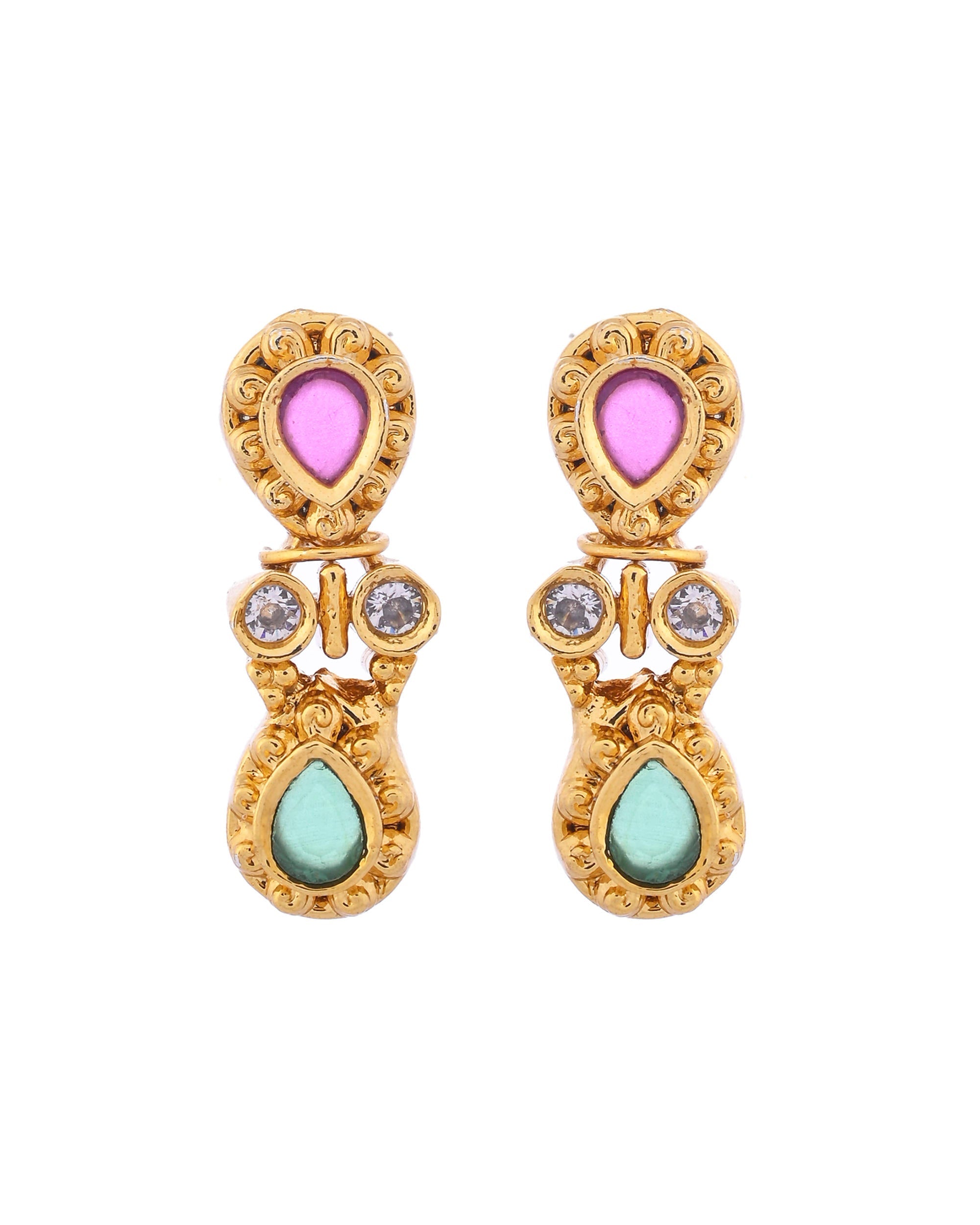 VOJ Gold Toned AD Stone Studded Classic Jewellery Set | Grocsy