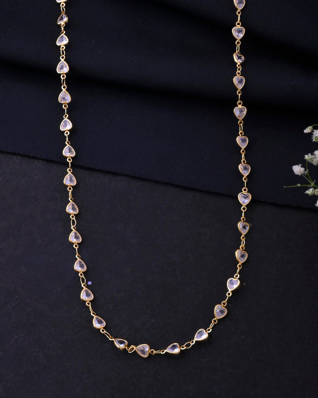 VOJ Women Gold-Polished Heart Shaped Stone Studded Chain | Grocsy