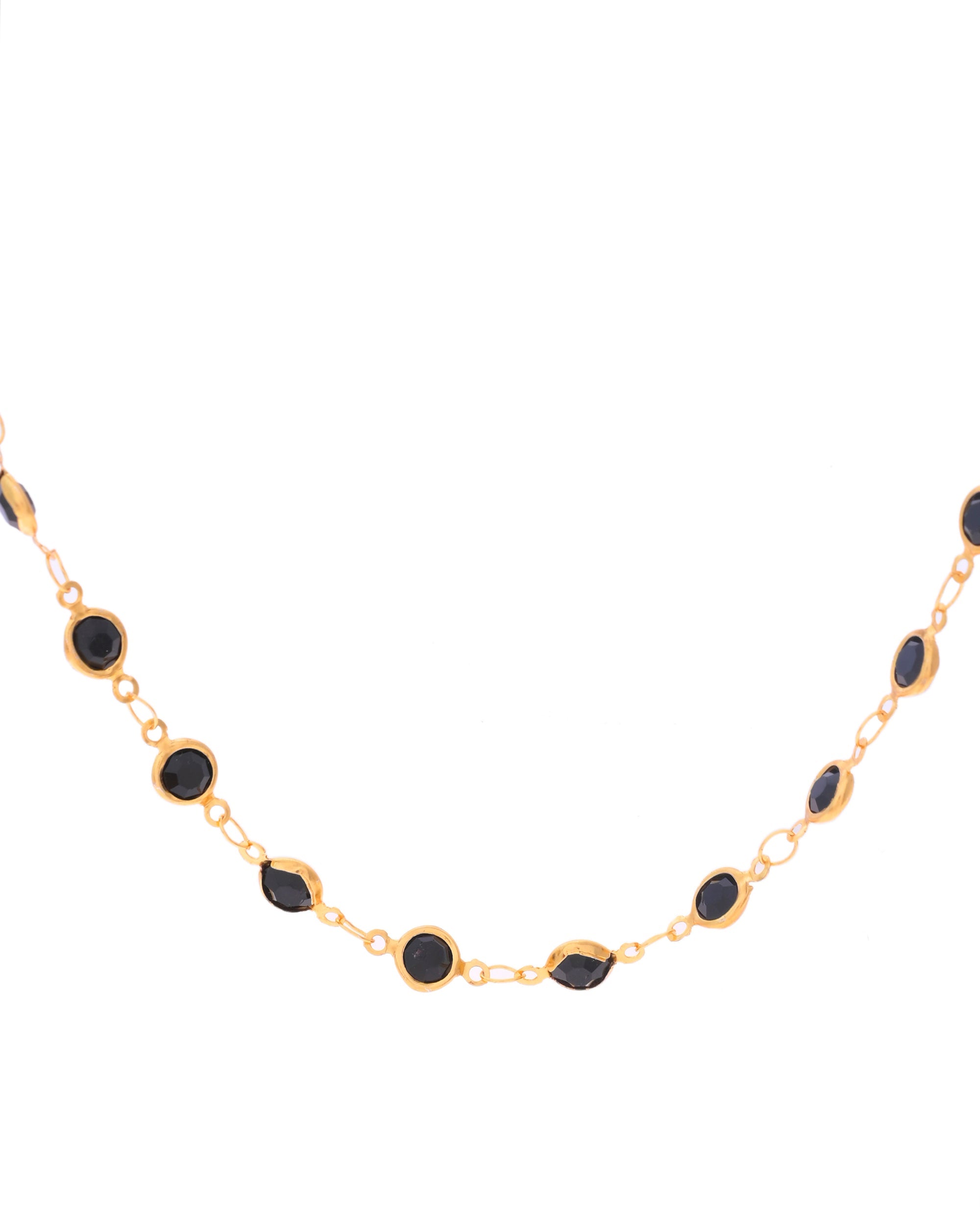 VOJ Gold-Polished Black Stone Studded Women Chain | Grocsy