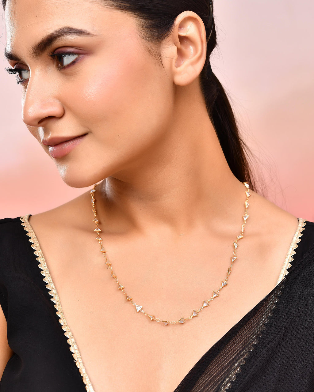 VOJ Women Gold-Polished Triangular Stone Studded Chain | Grocsy