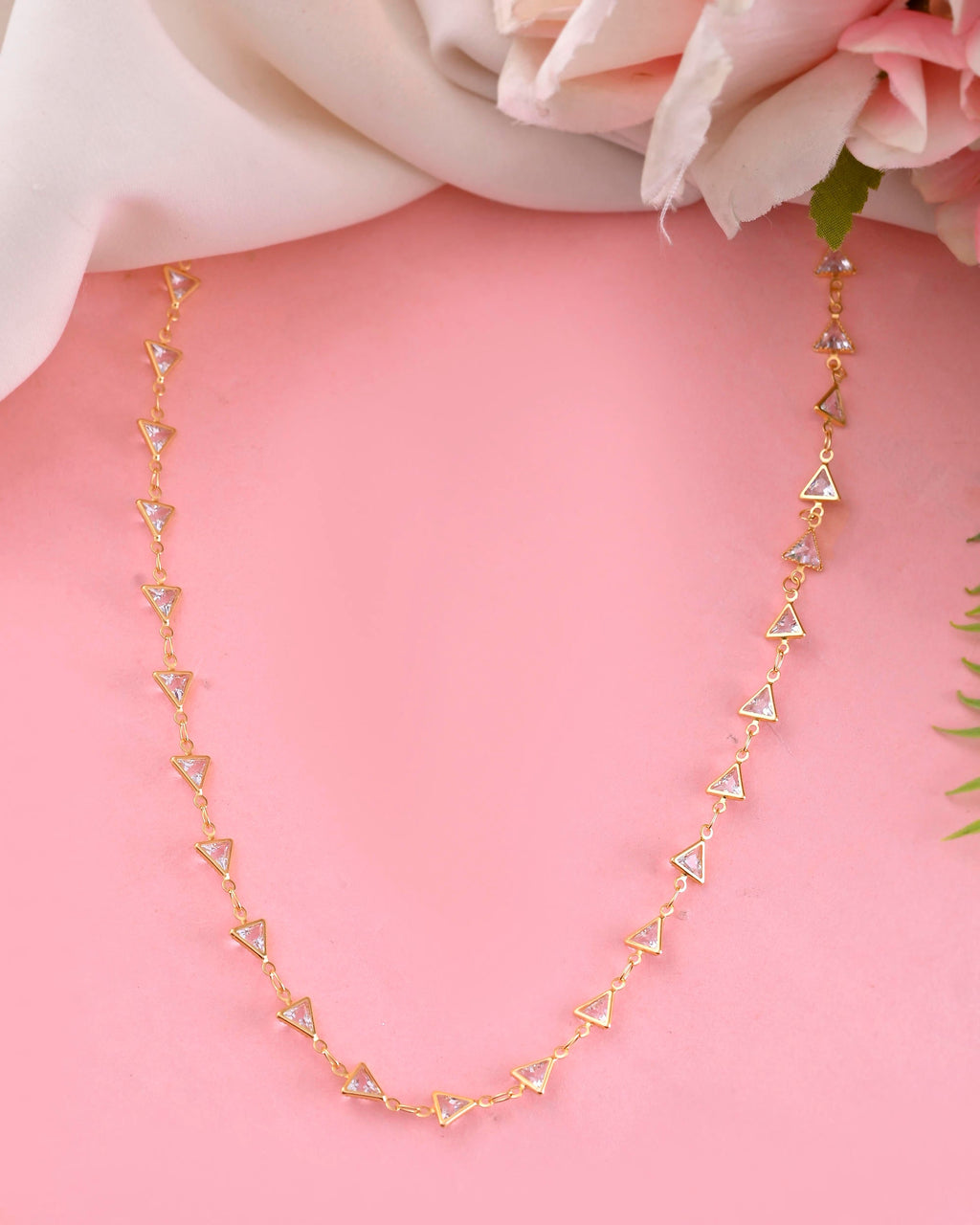 VOJ Women Gold-Polished Triangular Stone Studded Chain | Grocsy