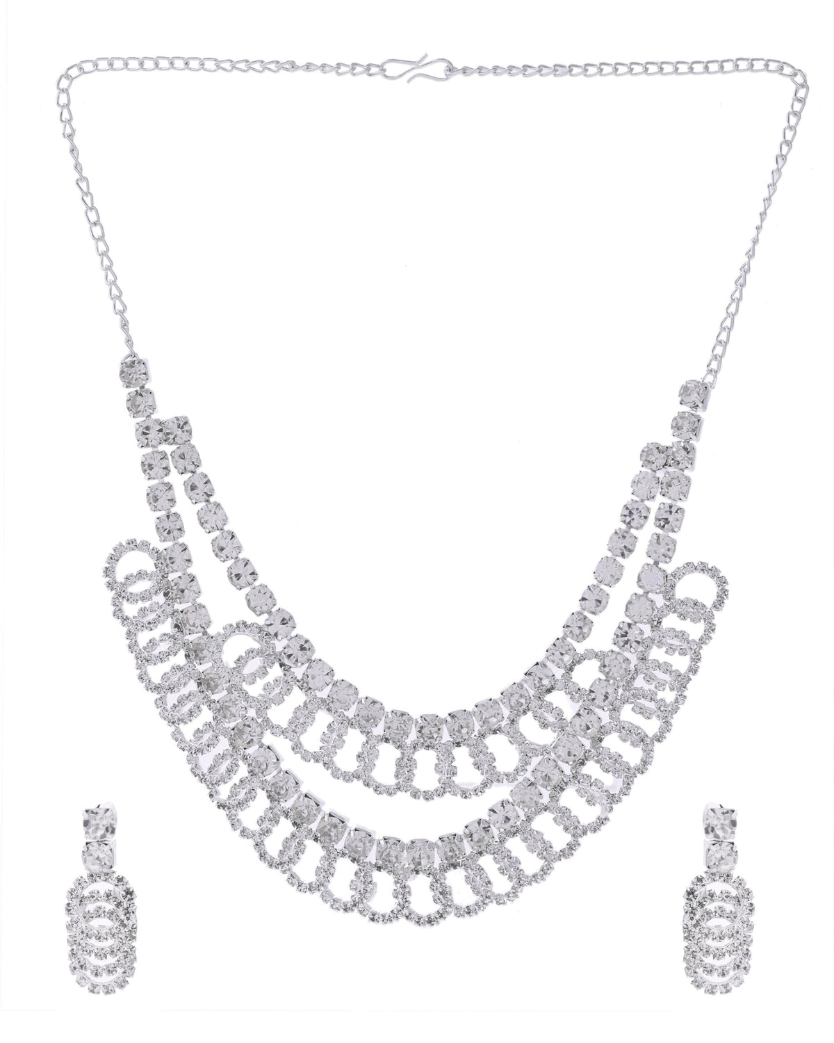 VOJ Silver Plated Stone Studded Circular Mutli Layer Necklace Set