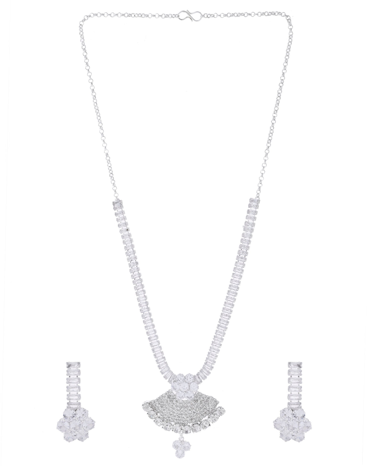 VOJ Silver Plated CZ Stone Studded Designer Jewellery Set