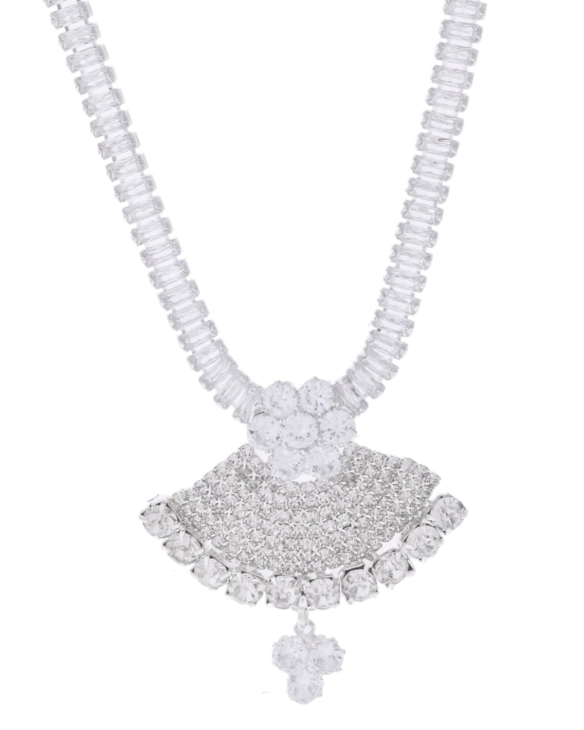 VOJ Silver Plated CZ Stone Studded Designer Jewellery Set