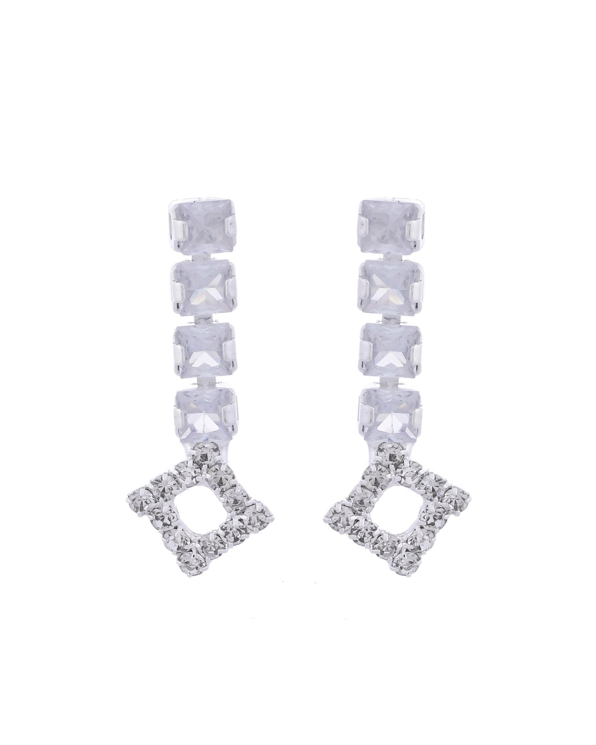 VOJ Silver-Plated Stones Studded Geomatrical Jewellery Set