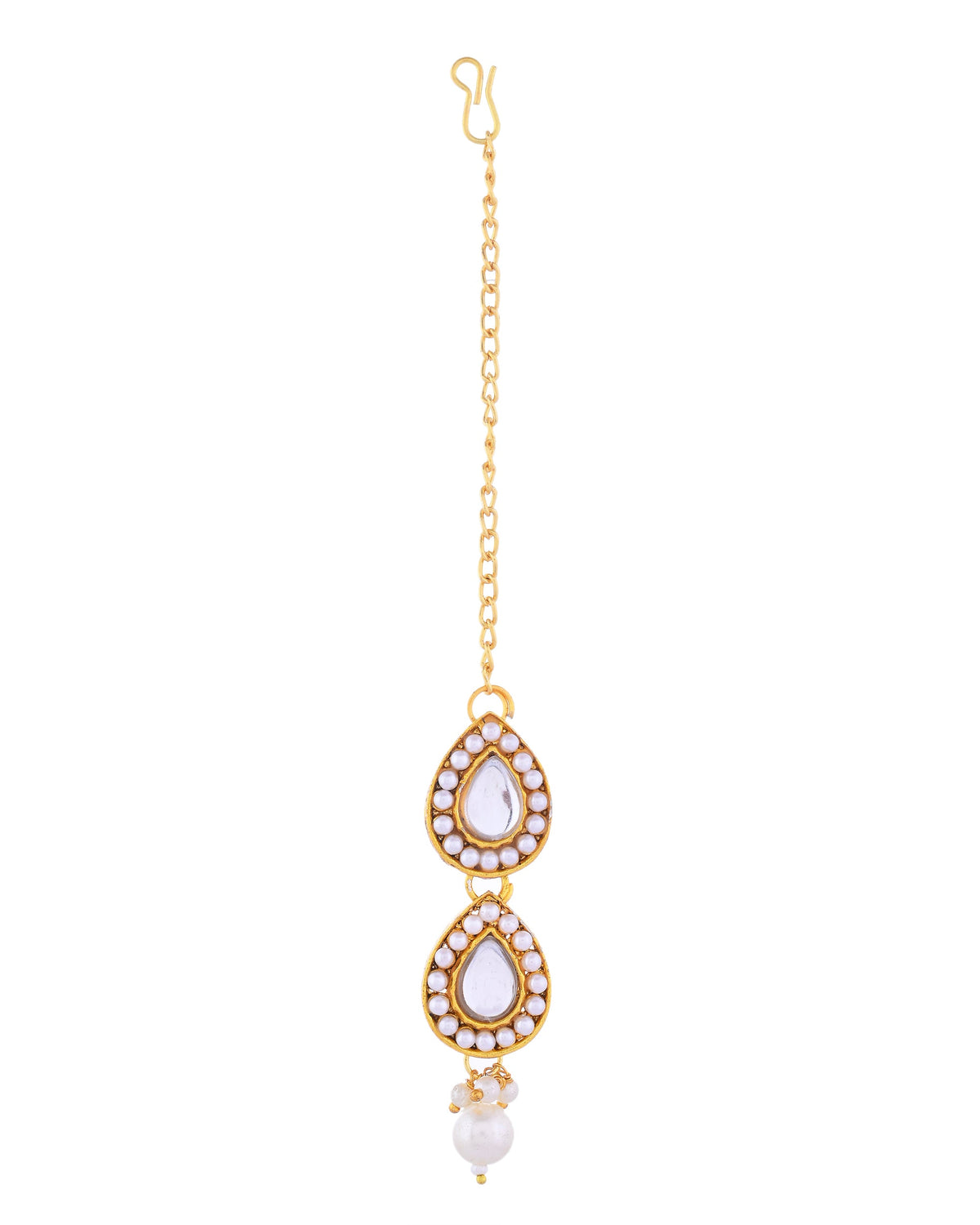 VOJ Gold-Polished Kundan Stones Studded Jewellery Set With Maang Tikka