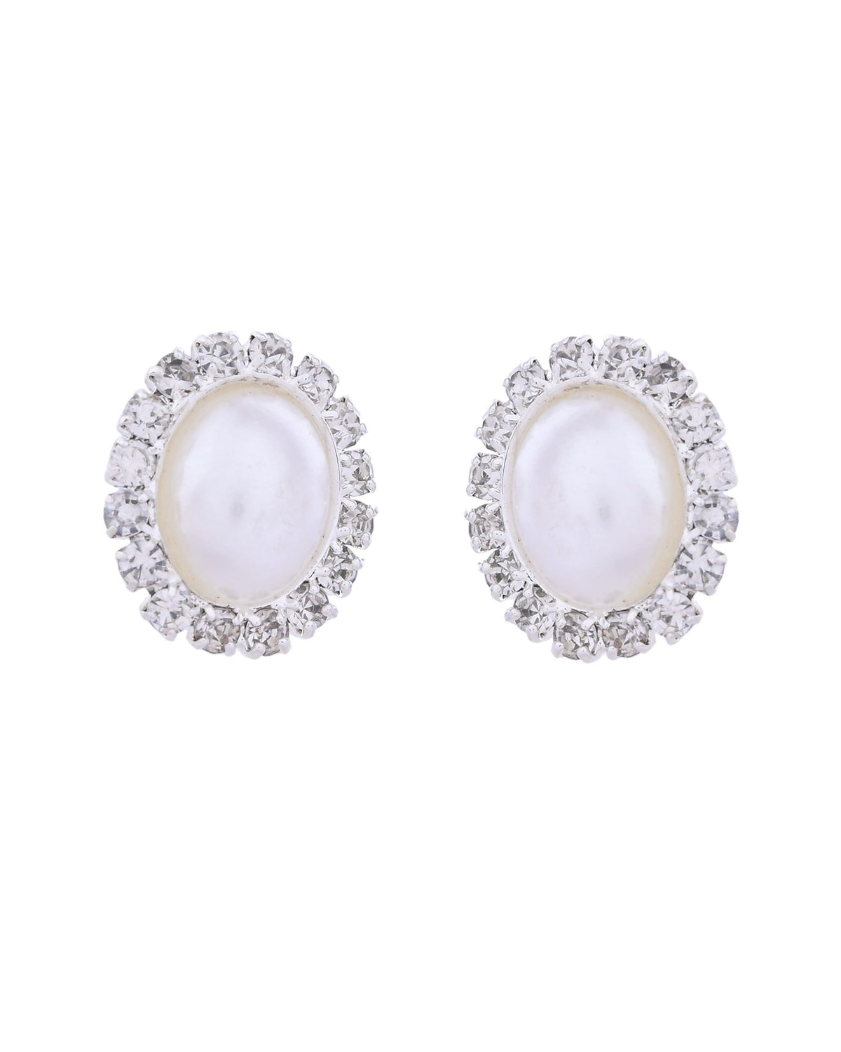 VOJ Silver Plated Pearl and Stones Studded Oval Shaped Jewellery Set