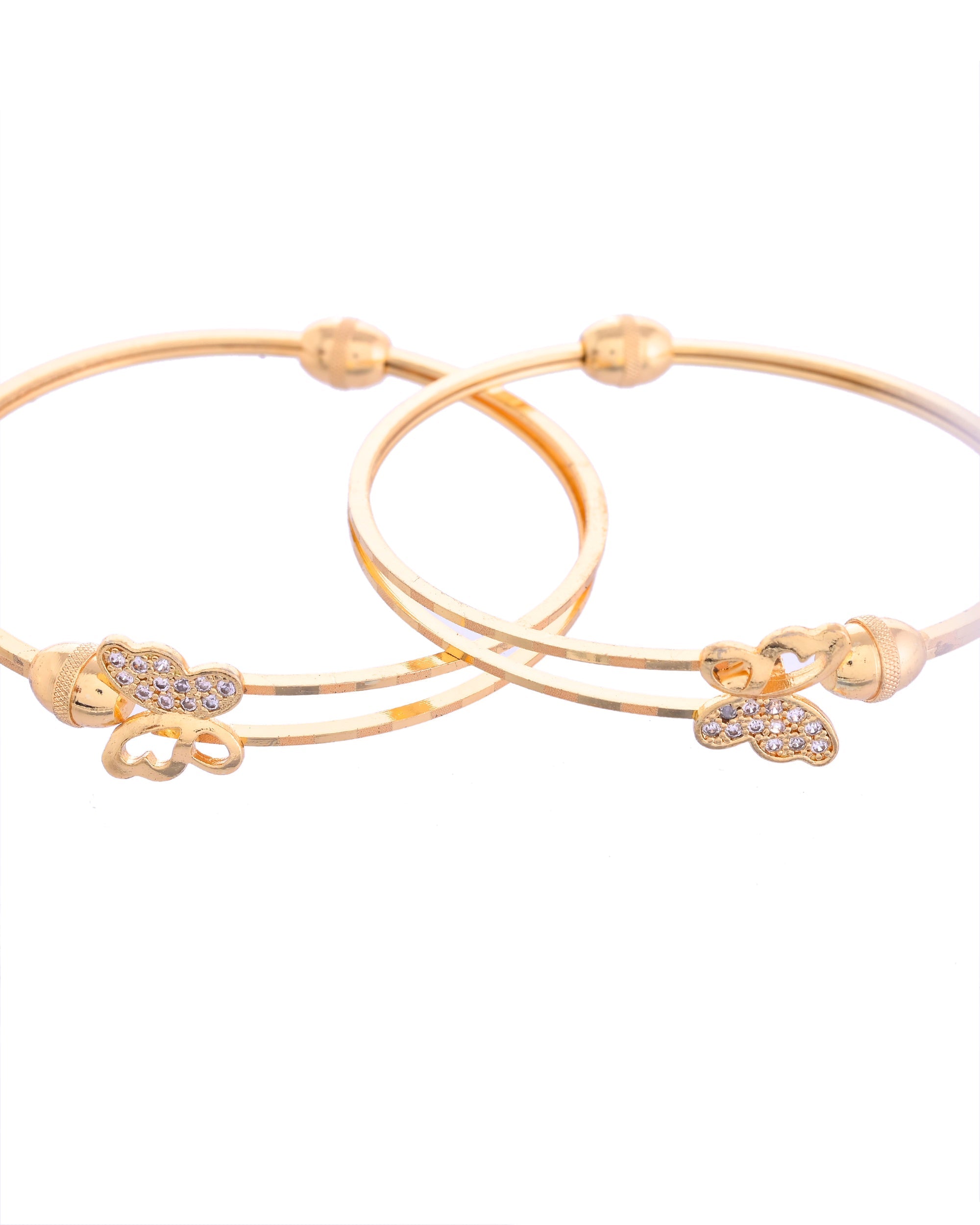 VOJ Set of 2 Gold-Polished AD Stones Butterfly Shaped Elegent Bangles