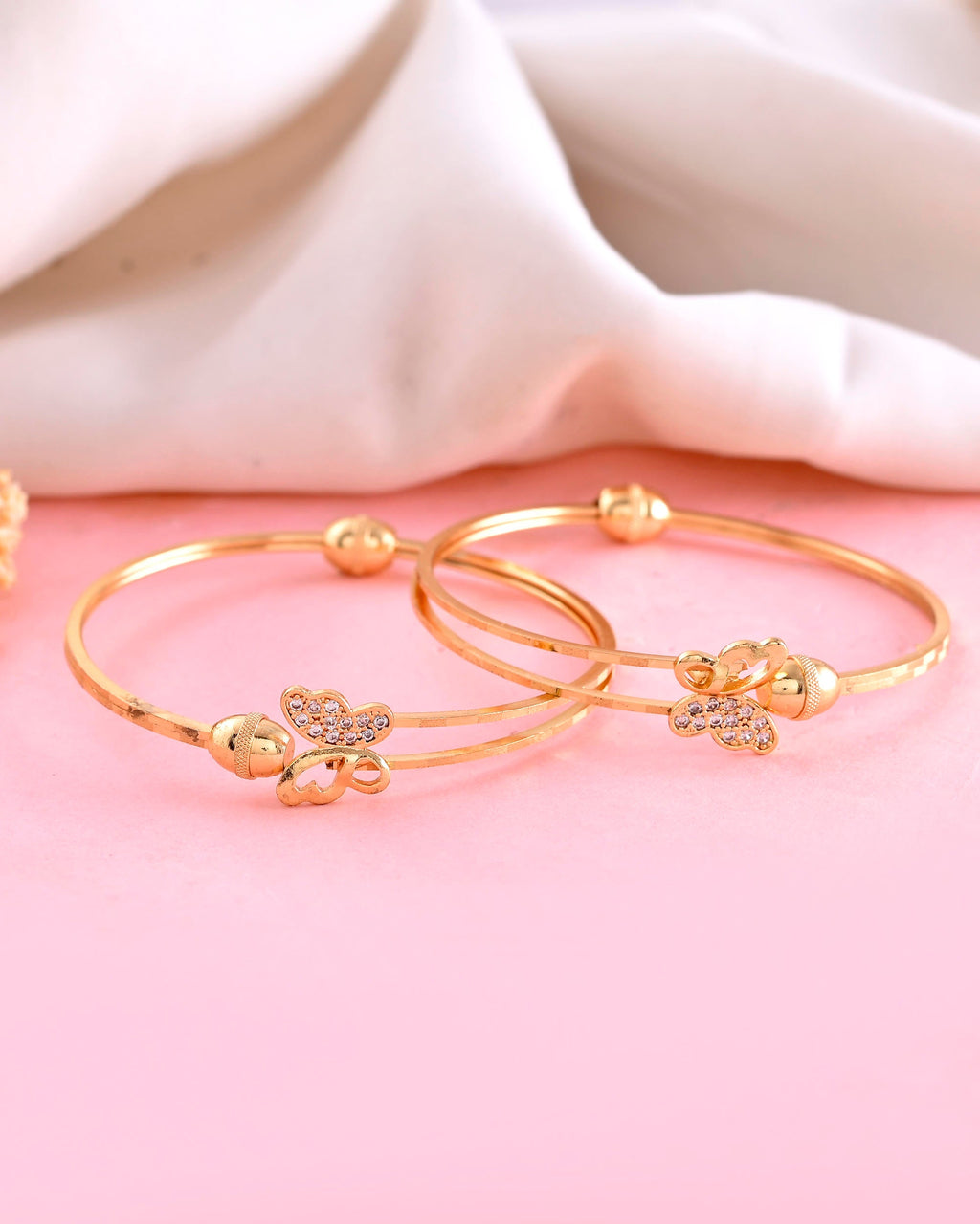 VOJ Set of 2 Gold-Polished AD Stones Butterfly Shaped Elegent Bangles