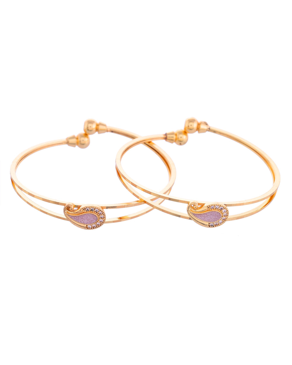 VOJ Set of 2 Gold-Polished AD Stone Studded Classic Bangles